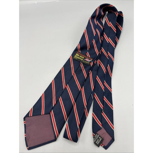 The Silk Company of London Vtg Neck Tie All Silk Striped Red White Blue England - Picture 4 of 9